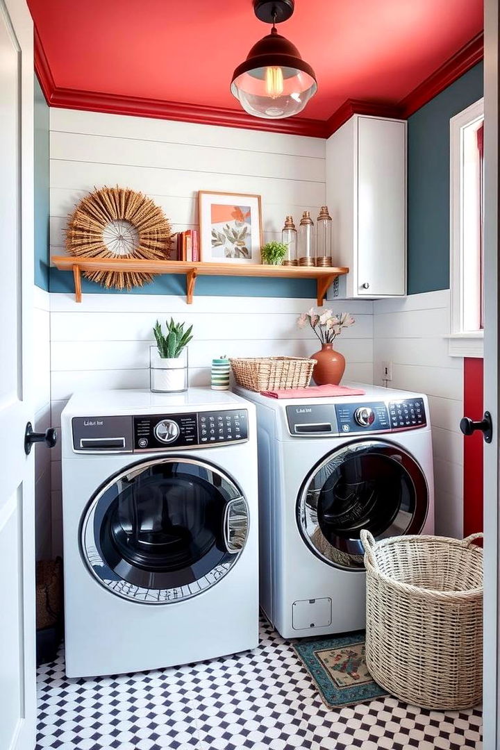 Bold Colored Shiplap Accent - 22 Shiplap Laundry Room Ideas