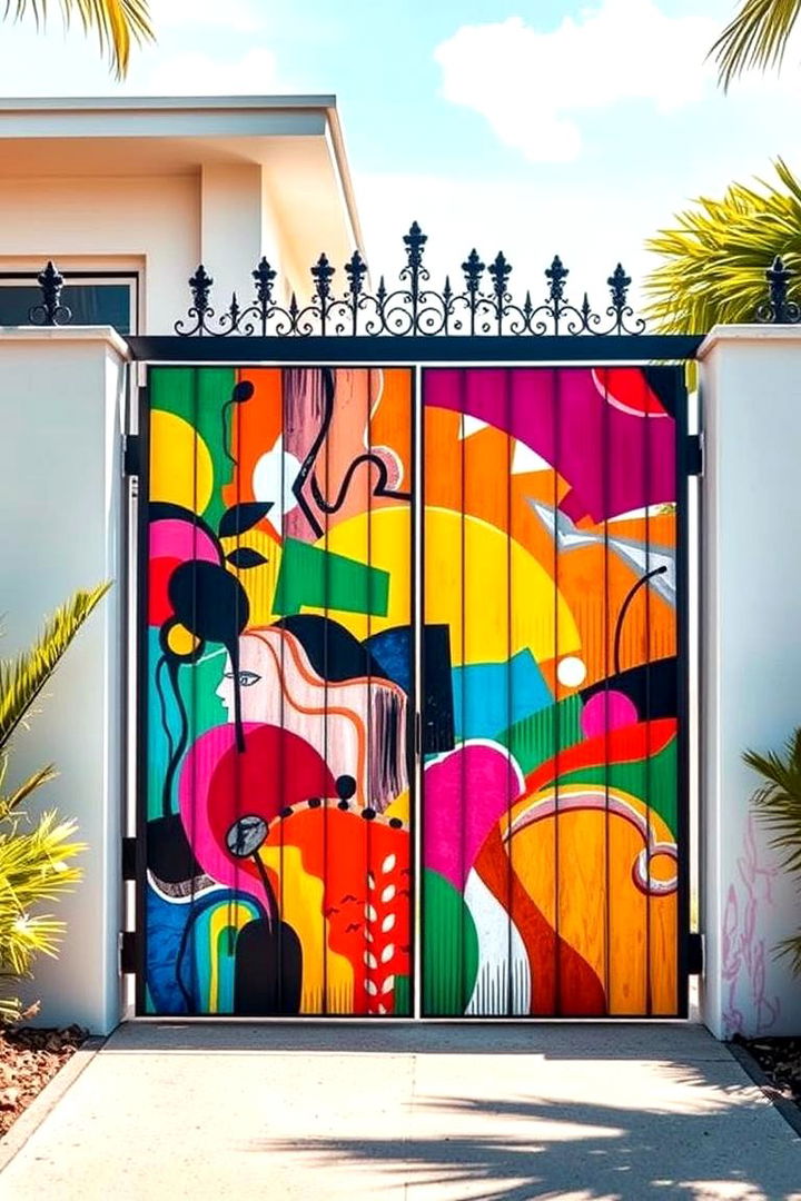 Bold Colorful Artistic Gate - 22 Driveway Gate Ideas