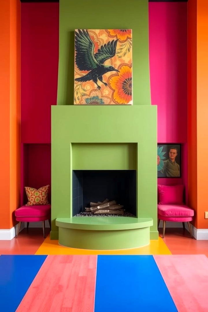 Bold Colorful Facade - 22 3 Sided Fireplace Ideas
