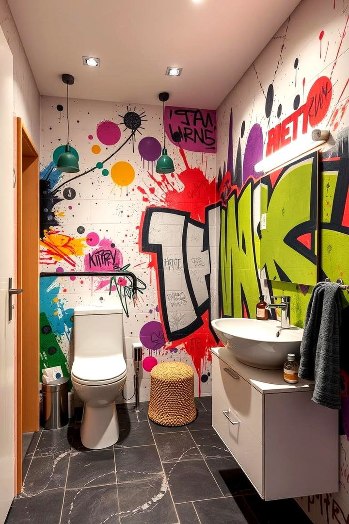 Bold Colorful Graffiti - 22 Bathroom Art Ideas