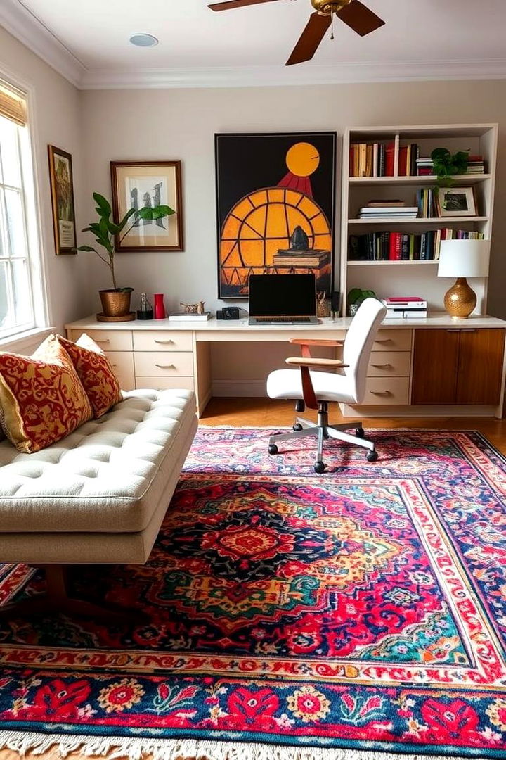 Bold Colorful Rug Statement - 22 Bohemian Home Office Ideas