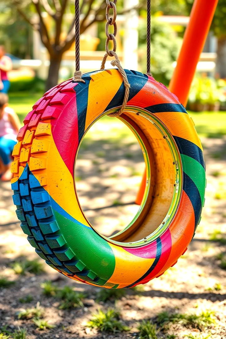 Bold Colorful Tire Swing - 22 Tire Swing Ideas