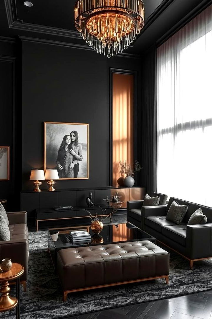 Bold Contemporary Black with Warm Metallic - 22 Two Tone Wall Paint Ideas