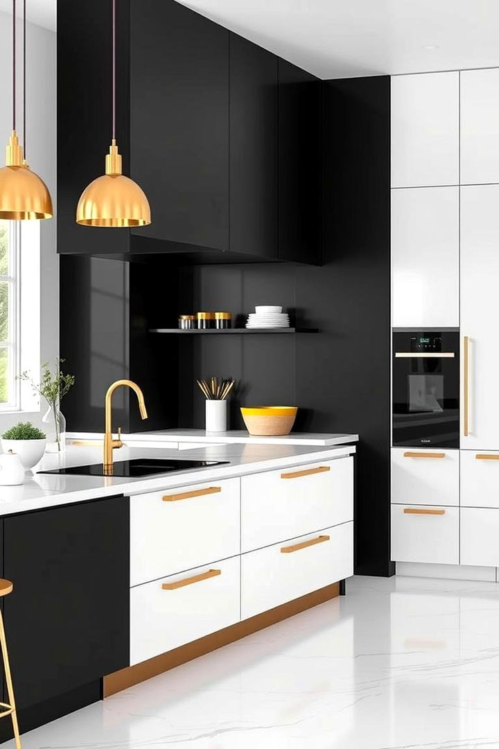 Bold Contrast Accents - 22 black white and gold kitchen ideas
