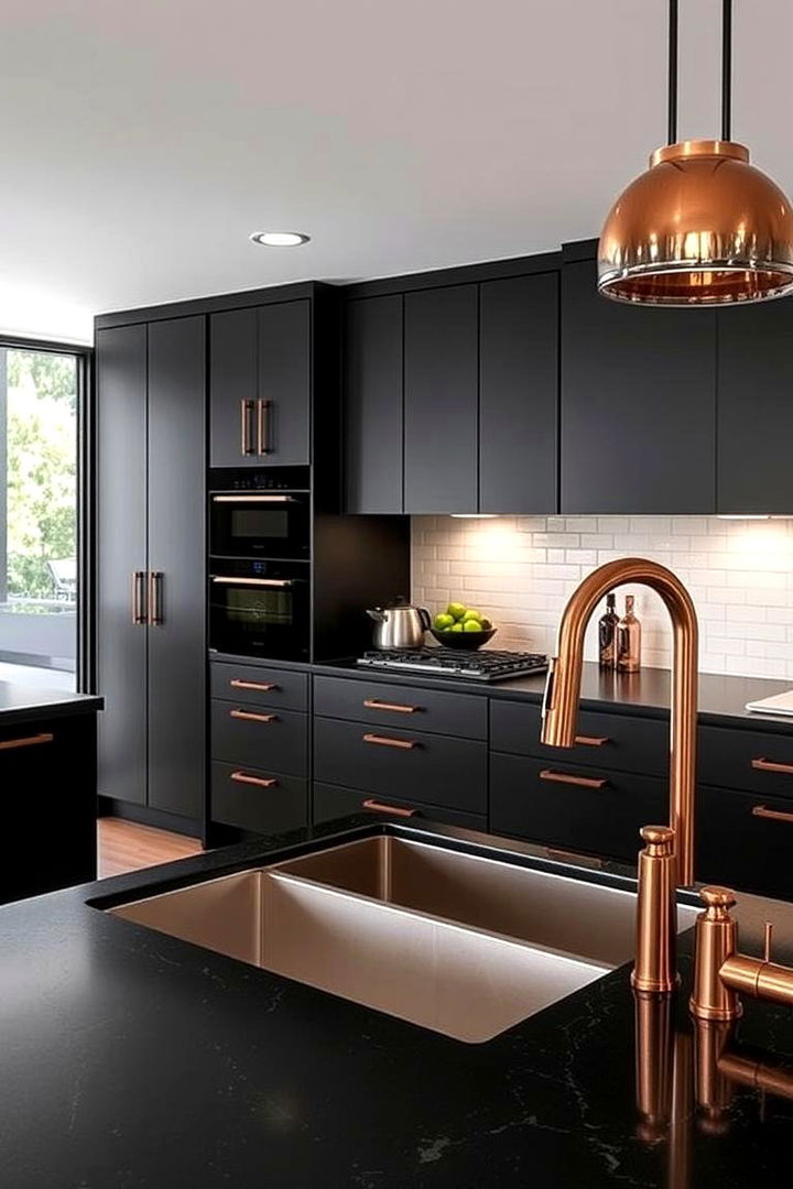 Bold Contrast Finishes - 22 black and copper kitchen ideas