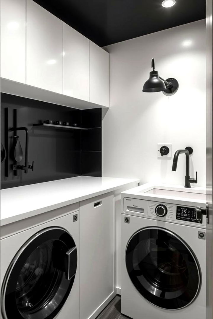 Bold Contrast Fixtures - 22 Black and White Laundry Room Ideas