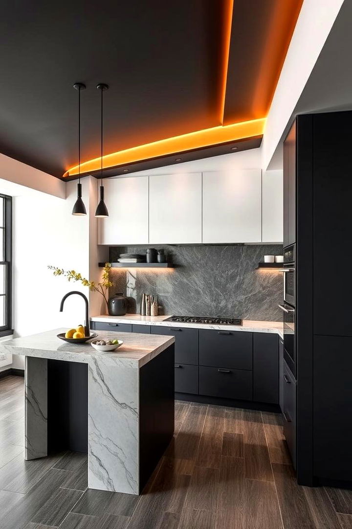 Bold Contrast Soffit Accents - 22 Kitchen Soffit Ideas