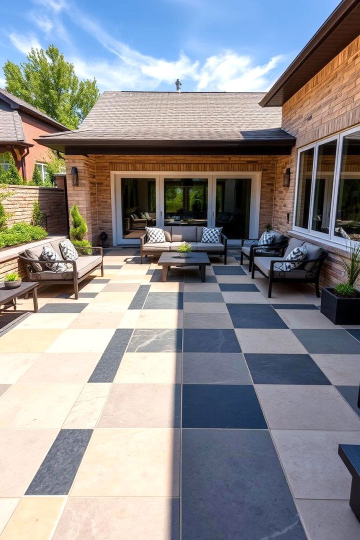 Bold Contrast Stone Patio Design - 22 Stone Patio Ideas