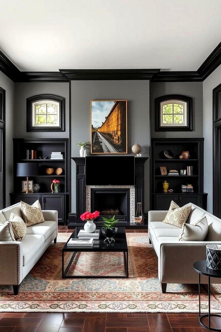 Bold Contrast for Impact - 22 living room grey walls black trim
