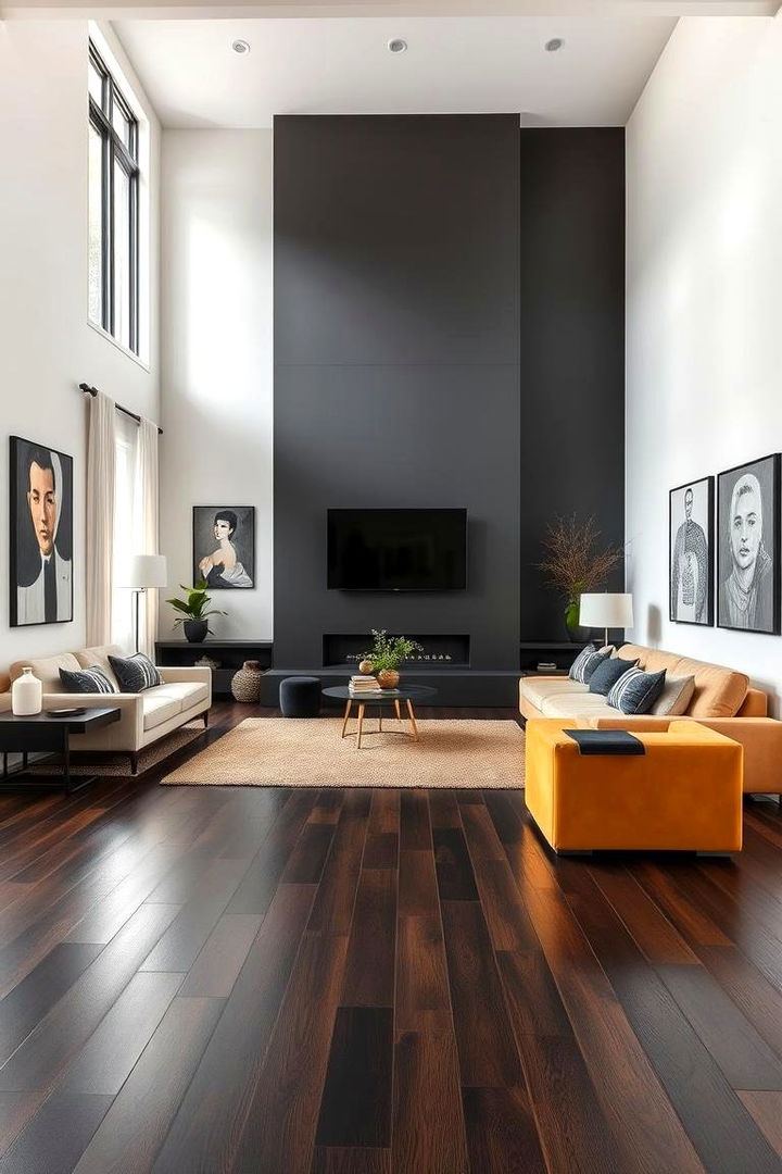 Bold Contrast with Light Walls - 22 Dark Brown Floor Living Room Ideas