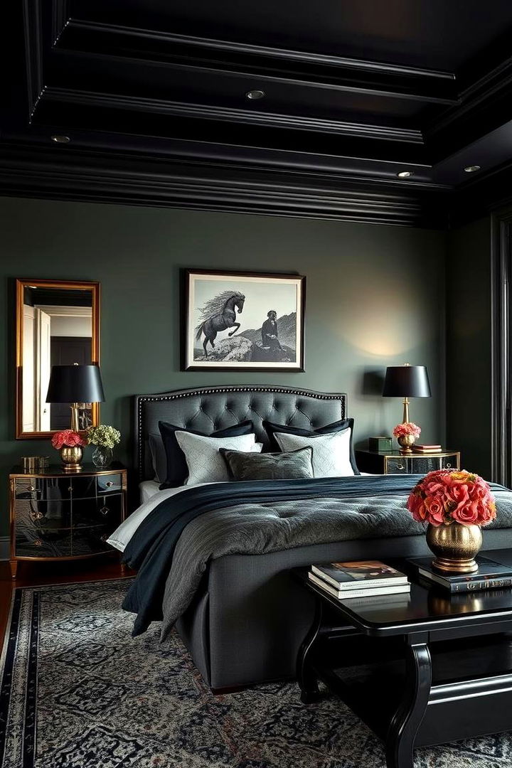 Bold Contrast with Sage and Dark Tones - 22 Sage Green Bedroom Ideas