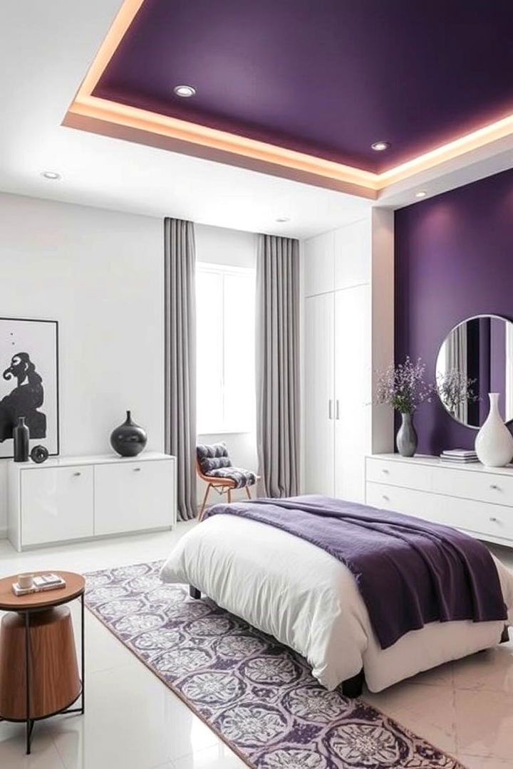 Bold Contrast with White Elements - 22 Dark Purple Bedroom Ideas