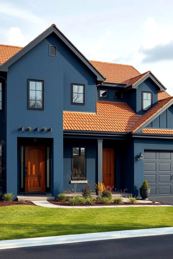 Bold Contrast - 22 blue exterior home with a brown roof ideas
