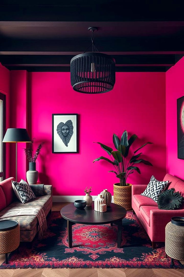 Bold Contrasting Elements - 22 Pink Boho Bedroom Ideas