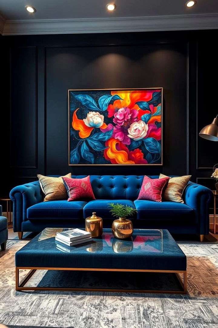 Bold Contrasts Style - 22 Blue Couch Living Room Ideas