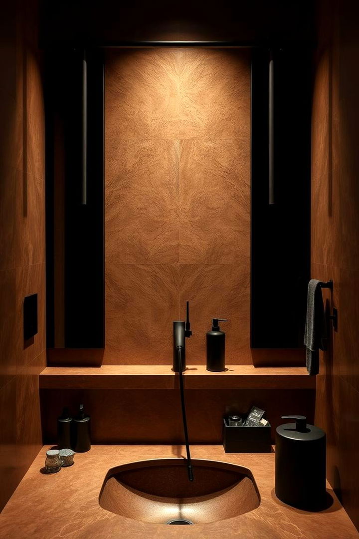 Bold Contrasts and Sleek Fixtures - 22 brown and black bathroom ideas