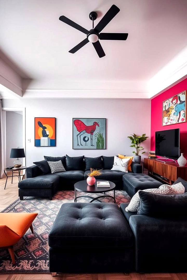 Bold Contrasts for a Dynamic Ambiance - 22 dark grey couch living room ideas