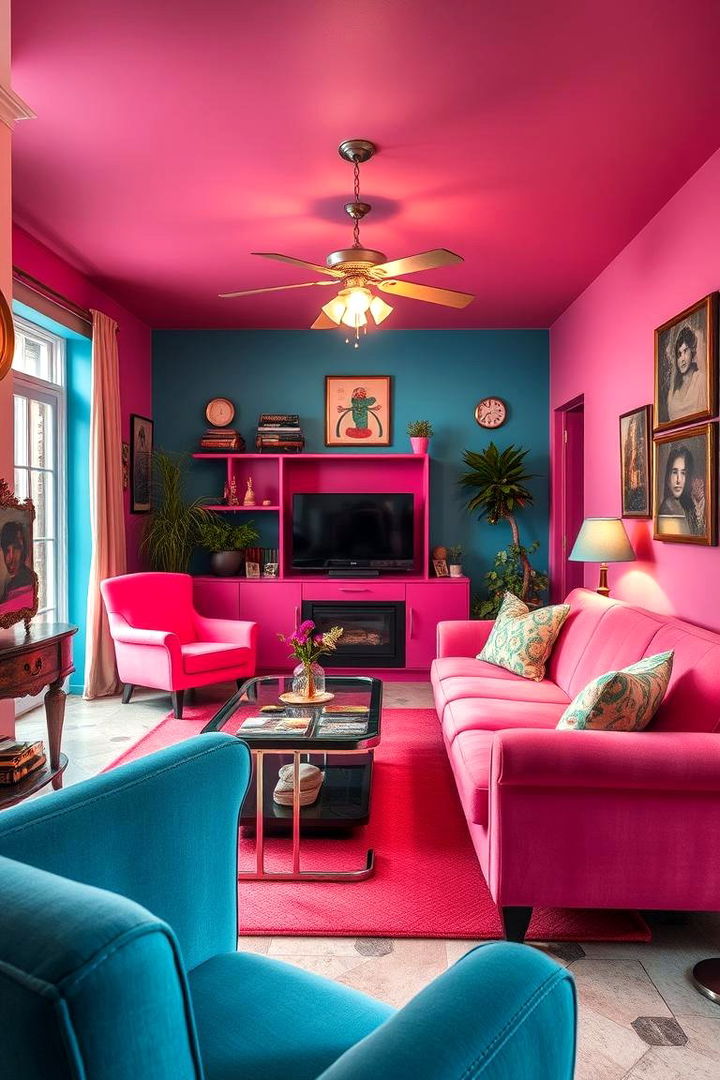 Bold Contrasts with Retro Vibes - 22 Pink and Blue Living Room Ideas