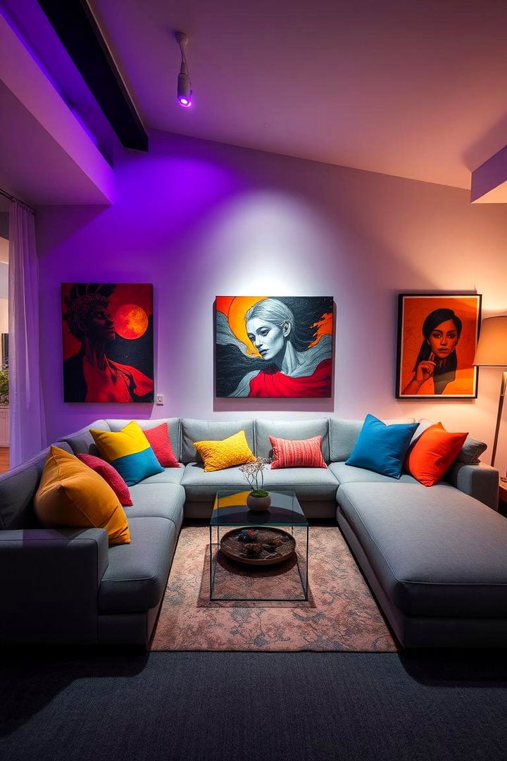 Bold Contrasts with Vibrant Accents - 22 Grey Sectional Living Room Ideas