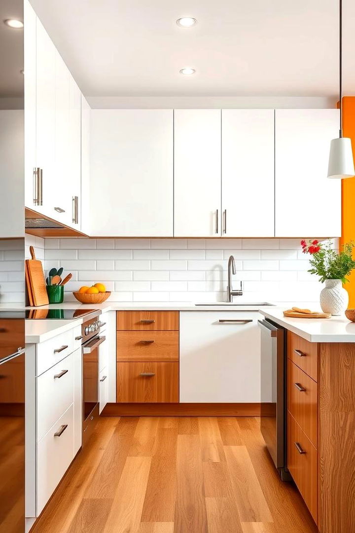 Bold Contrasts with White and Wood - 22 Kitchen With White Appliances Ideas