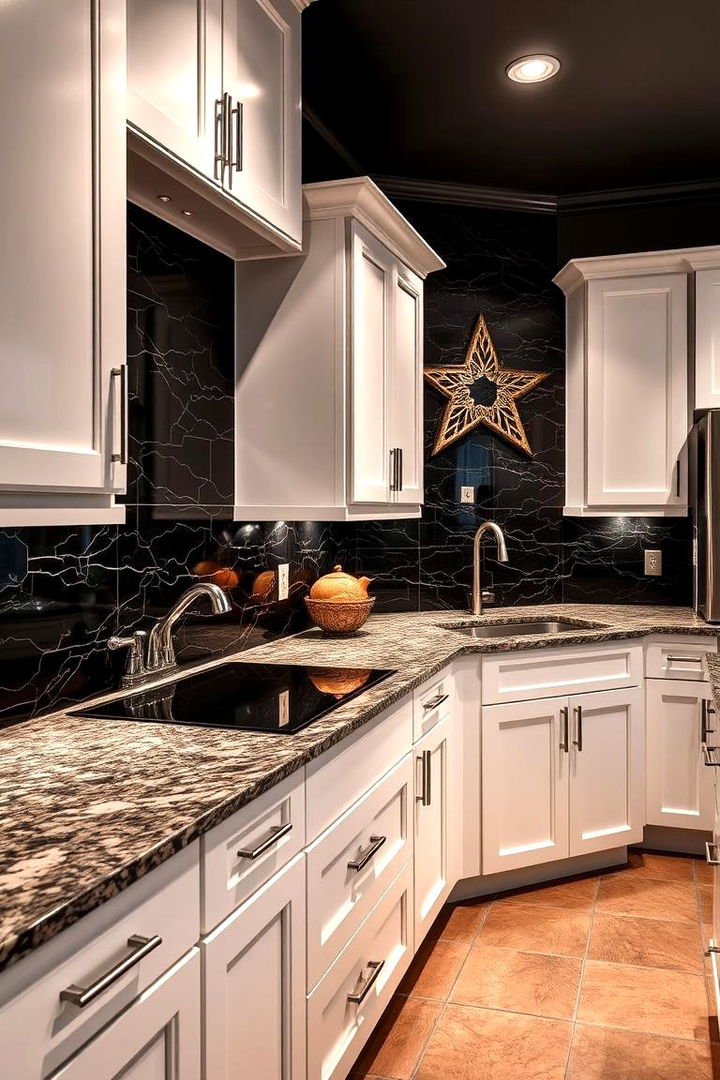 Bold Dark Contrast - 22 Backsplash Ideas for White Cabinets and Granite Countertops