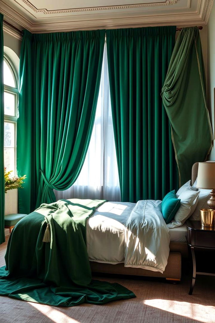 Bold Emerald Curtains - 22 Emerald Green Bedroom Ideas