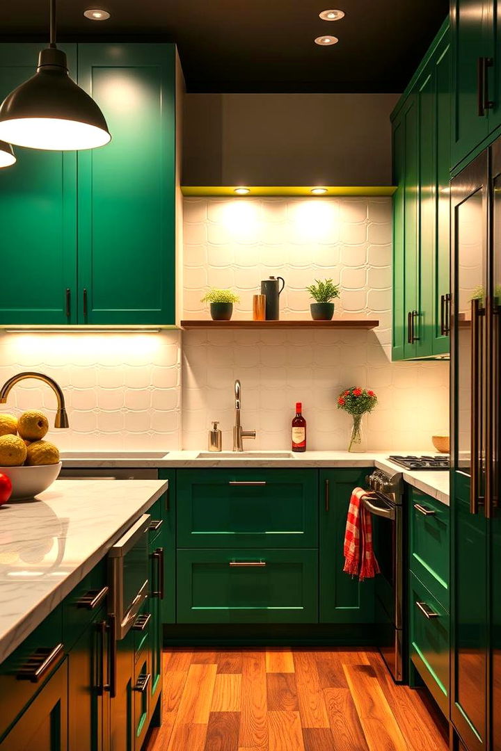 Bold Emerald Statement Units - 22 Green Kitchen Cabinet Ideas