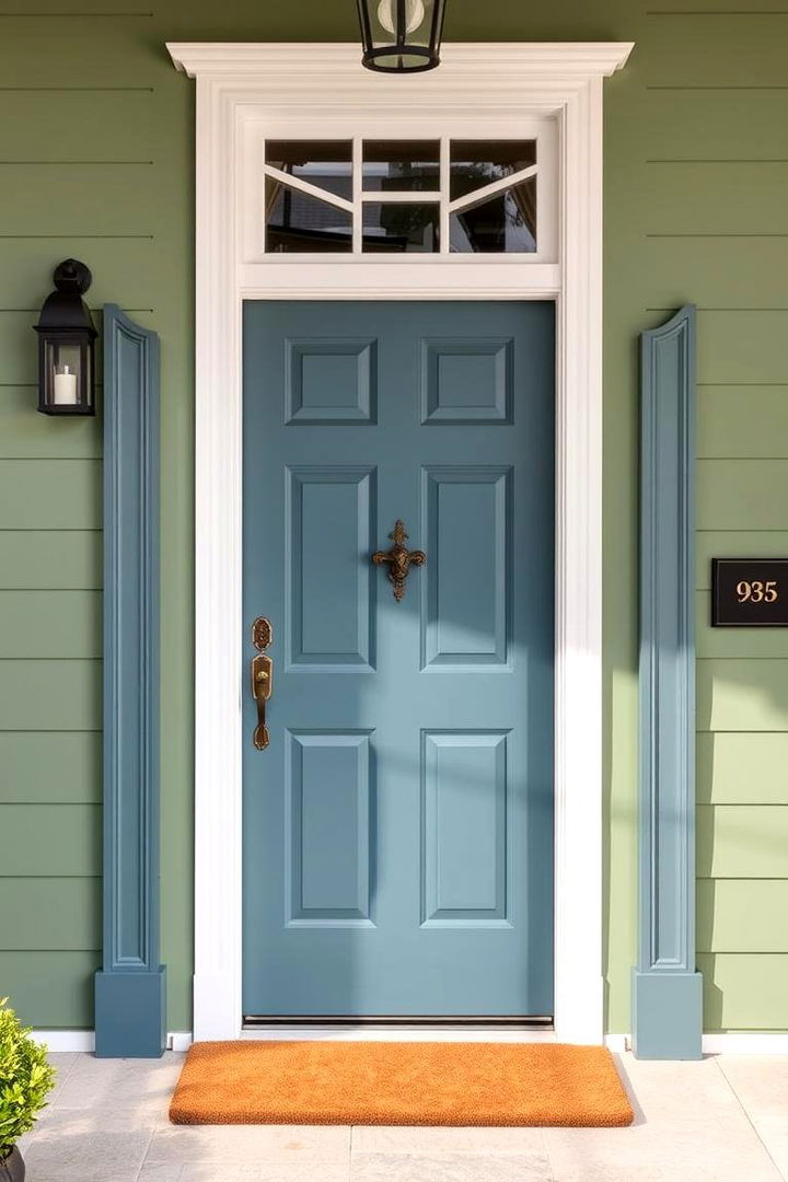 Bold Entryway Accents - 22 Sage Green House Exterior Ideas