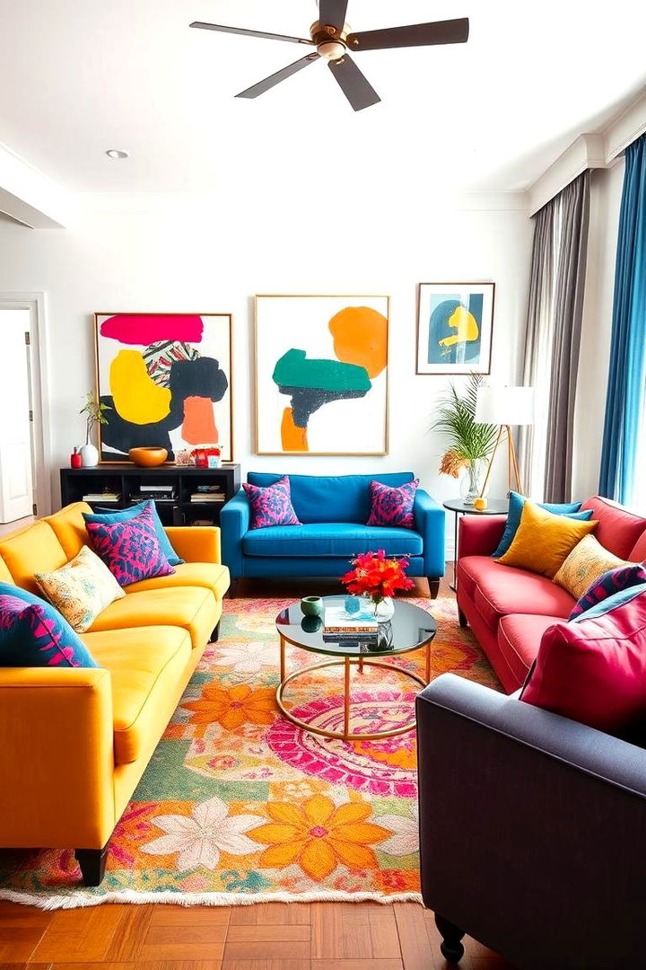 Bold Fabric Combinations - 22 Mismatched Sofas in Living Room Ideas