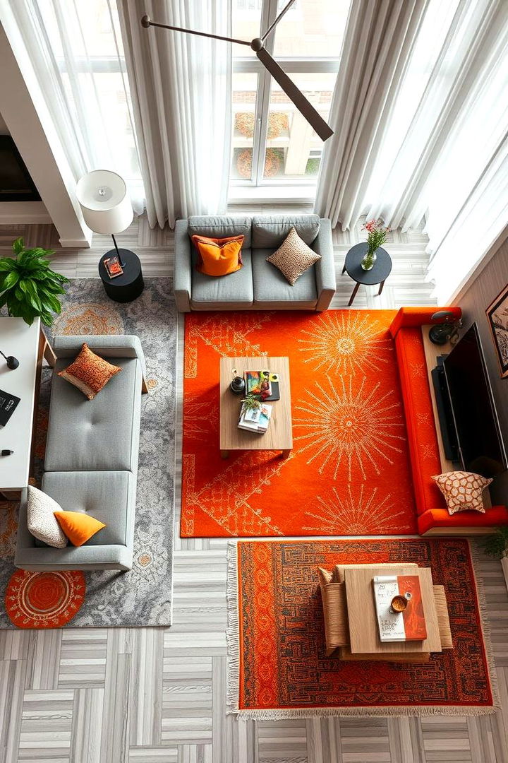 Bold Floor Rugs and Textiles - 22 Orange and Grey Living Room Ideas