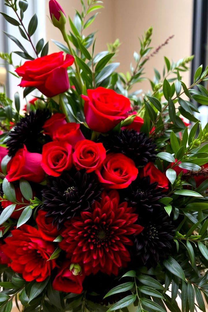 Bold Floral Arrangements - 22 Red and Black Wedding Ideas