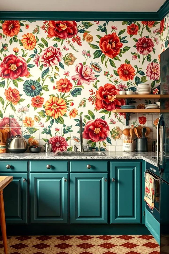 Bold Floral Wallpaper Designs - 22 1980s Kitchen Ideas