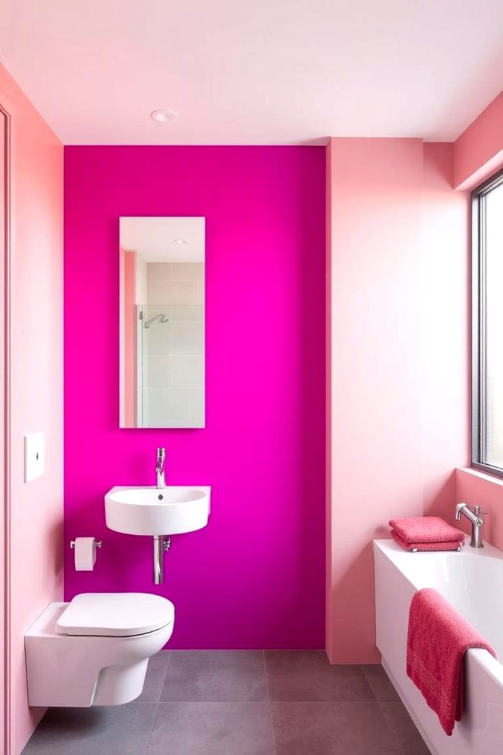 Bold Fuchsia Feature Wall - 22 Pink Bathroom Ideas