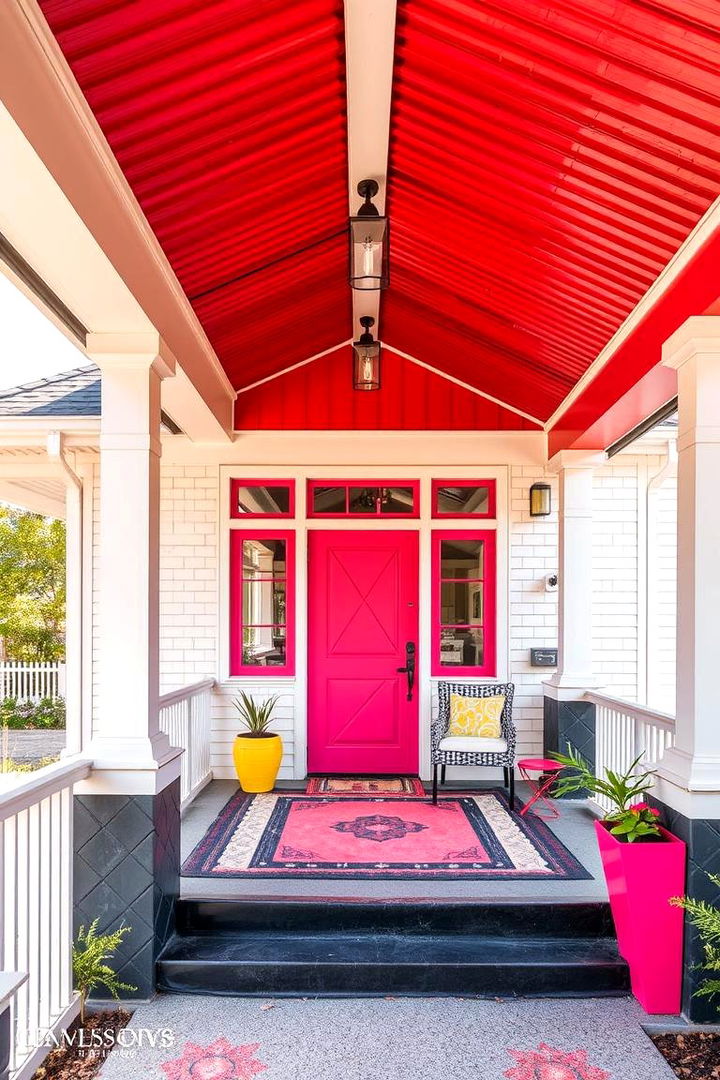 Bold Geometric Accents - 22 Metal Roof Porch Design Ideas