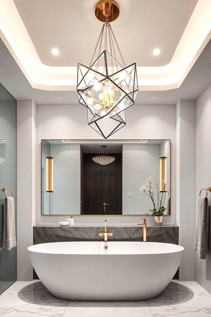 Bold Geometric Bathroom Chandelier - 22 Bathroom Chandelier Ideas
