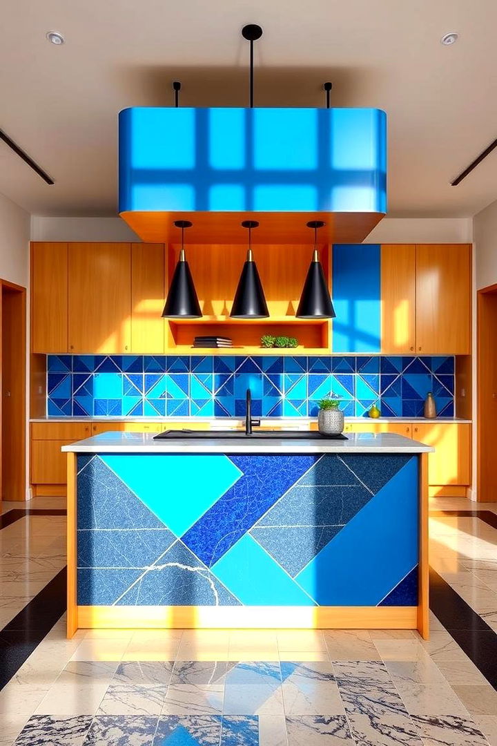 Bold Geometric Blue - 22 Blue Kitchen Island Ideas