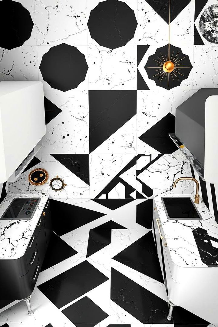 Bold Geometric Designs - 22 black white and gold kitchen ideas