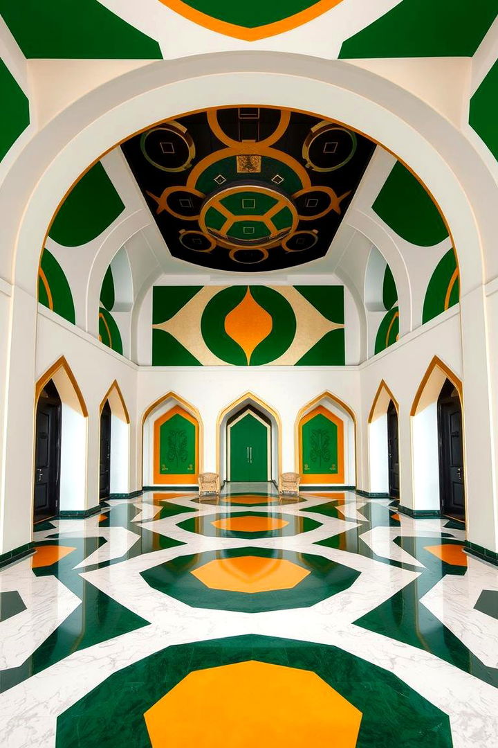 Bold Geometric Designs - 22 Green and Gold Living Room Ideas