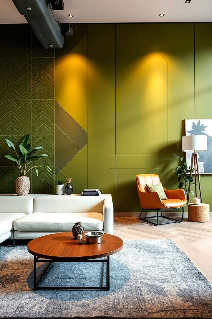 Bold Geometric Patterns - 22 Olive Green Accent Wall Ideas