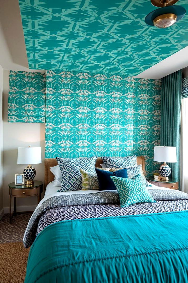Bold Geometric Patterns - 22 Teal and Grey Bedroom Ideas
