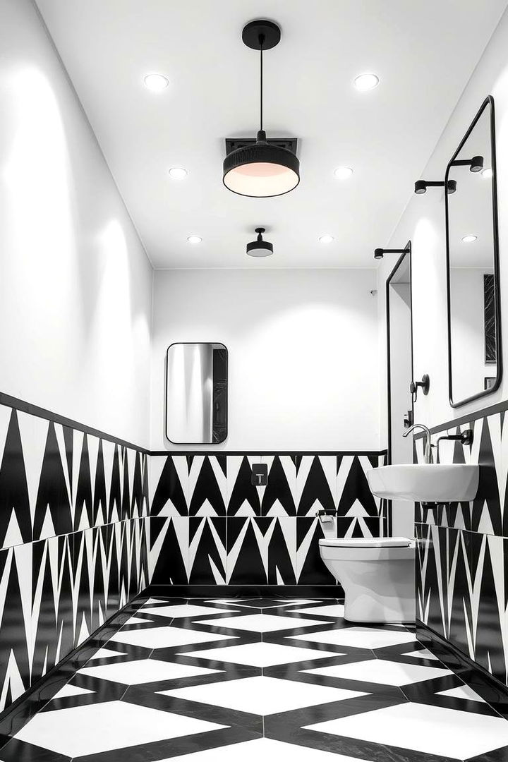 Bold Geometric Patterns - 22 Black and White Powder Room Ideas