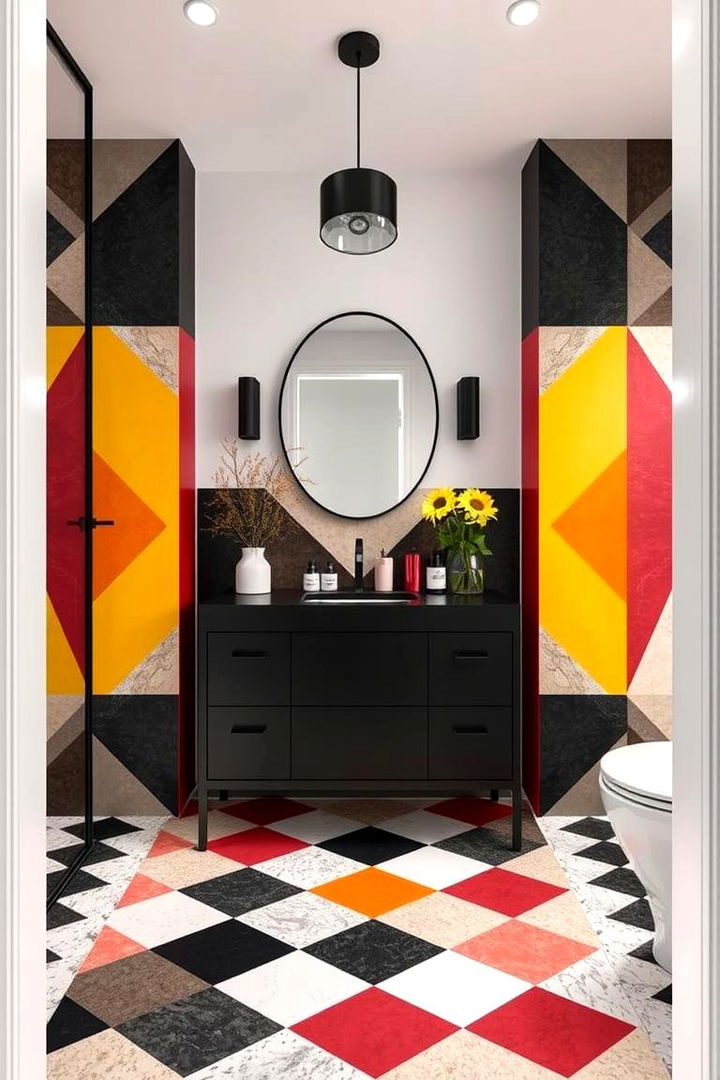Bold Geometric Patterns - 22 Black Vanity Bathroom Ideas