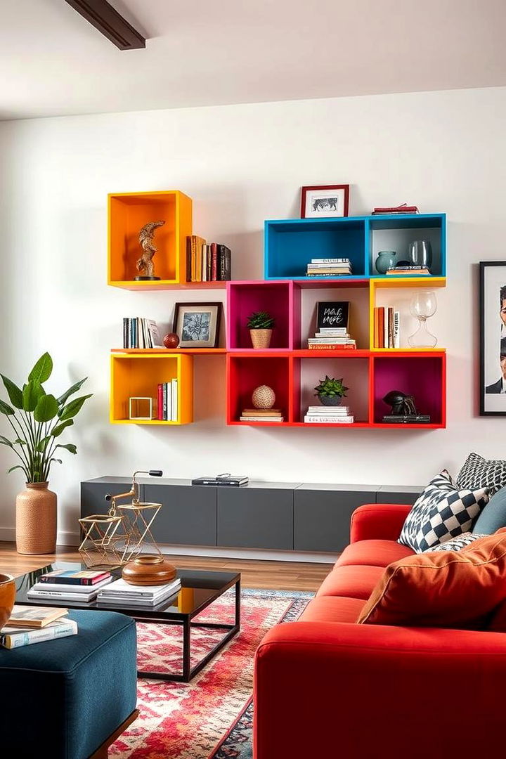 Bold Geometric Shelves - 22 70s Living Room Ideas