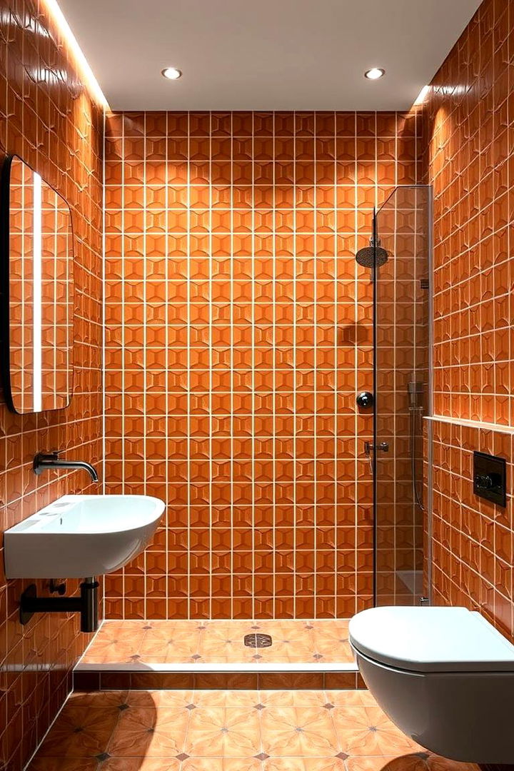 Bold Geometric Terracotta - 22 Terracotta Bathroom Ideas