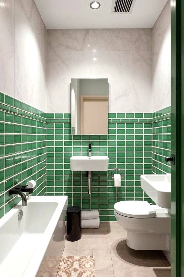 Bold Green Accents - 22 Green Tile Bathroom Ideas