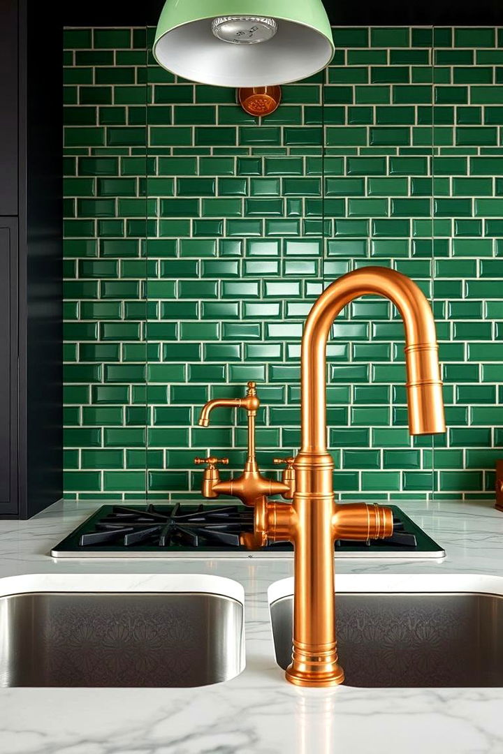 Bold Green Backsplash Design - 22 Green and Copper Kitchen Ideas