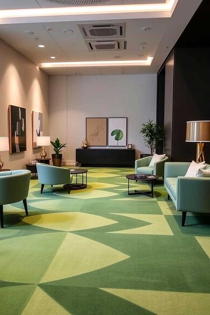 Bold Green Geometric Patterns - 22 Green Carpet Living Room Ideas