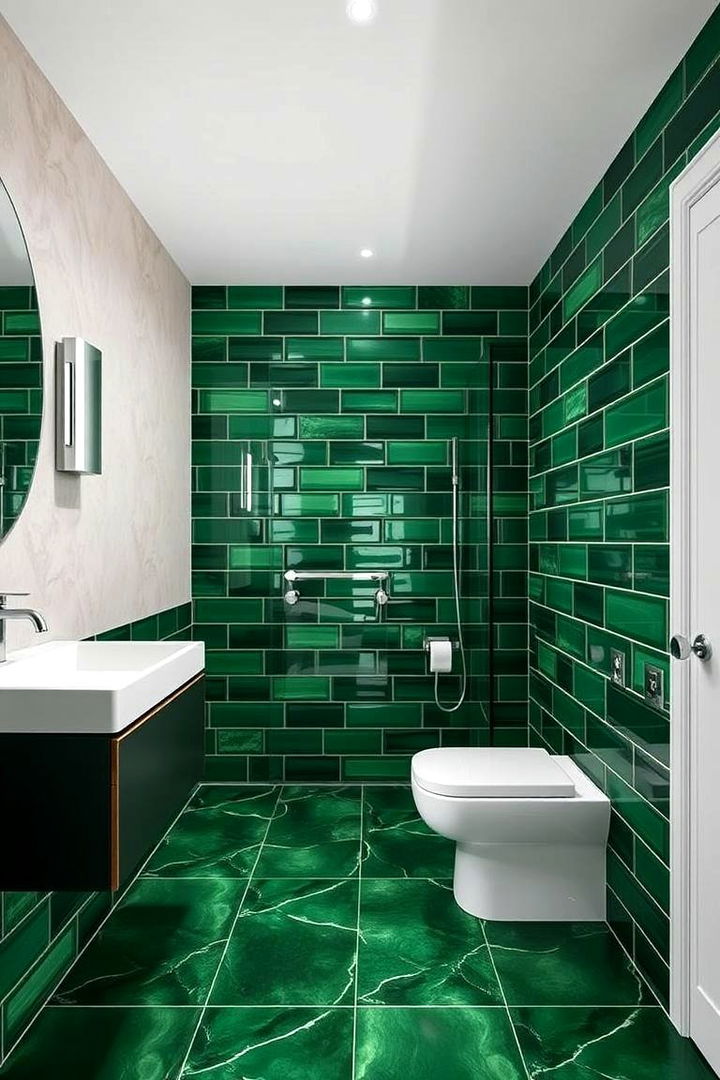 Bold Green Statement - 22 Green Bathroom Tile Ideas