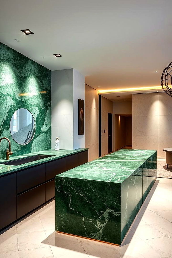 Bold Green Veining Accent - 22 Green Marble Countertop Design Ideas