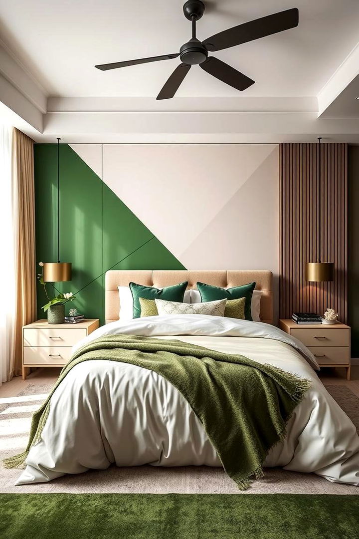 Bold Green and Beige Geometry - 22 Green and Beige Bedroom Ideas